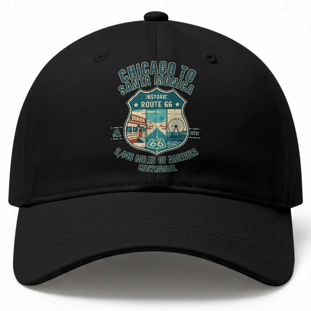 Route Highway 66 Chicago Santa Monica Vintage America Road Trip Baseball Cap