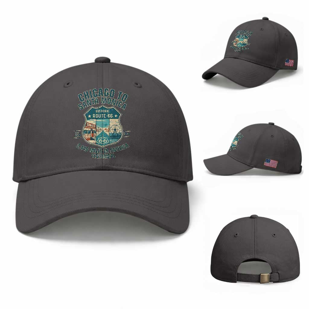 Route Highway 66 Chicago Santa Monica Vintage America Road Trip Baseball Cap