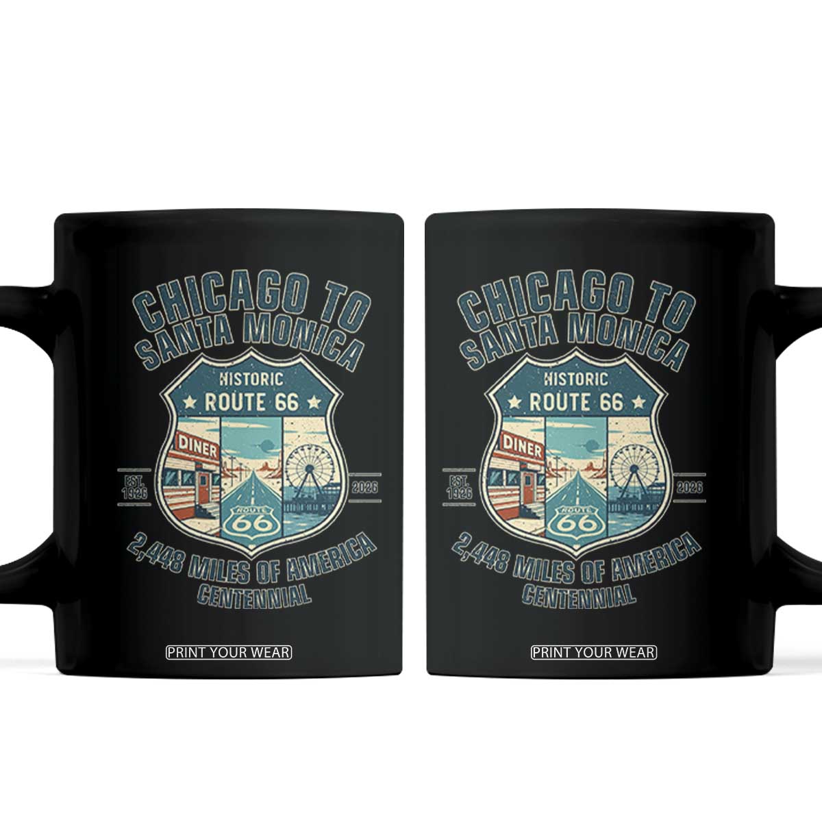 Route Highway 66 Chicago Santa Monica Vintage America Road Trip Coffee Mug