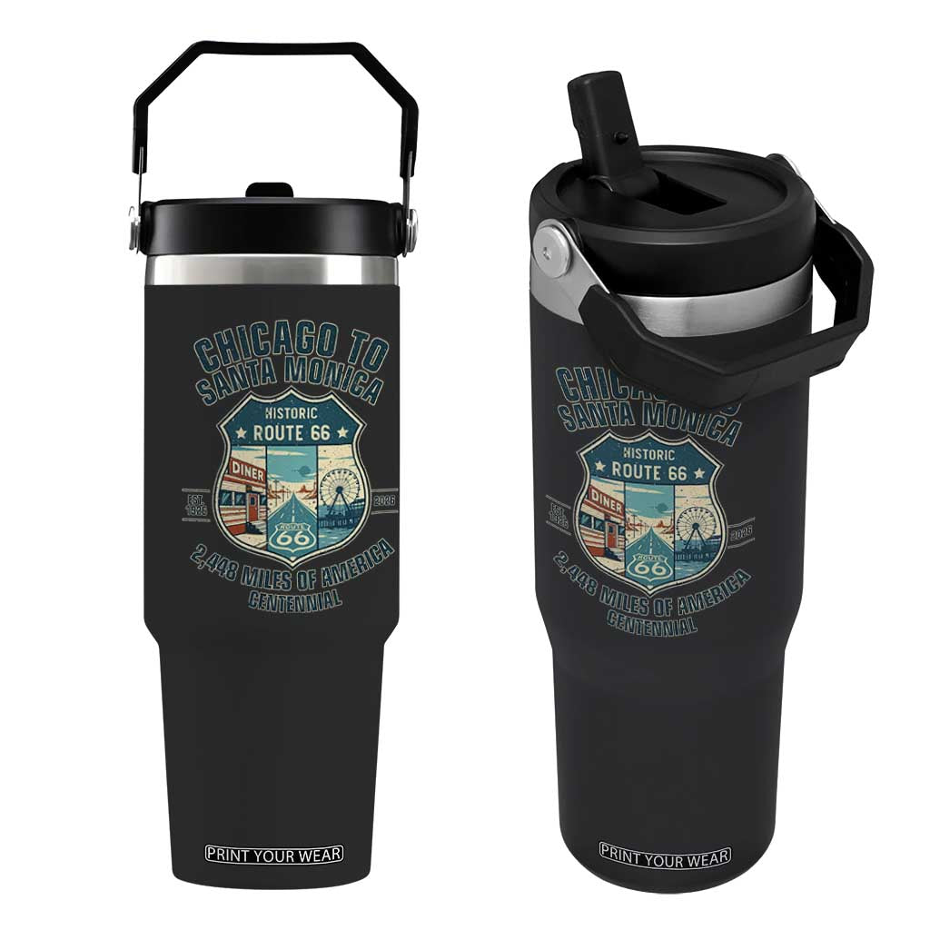 Route Highway 66 Chicago Santa Monica Vintage America Road Trip Flip Straw Tumbler TS14 One Size: 30 oz Black Print Your Wear