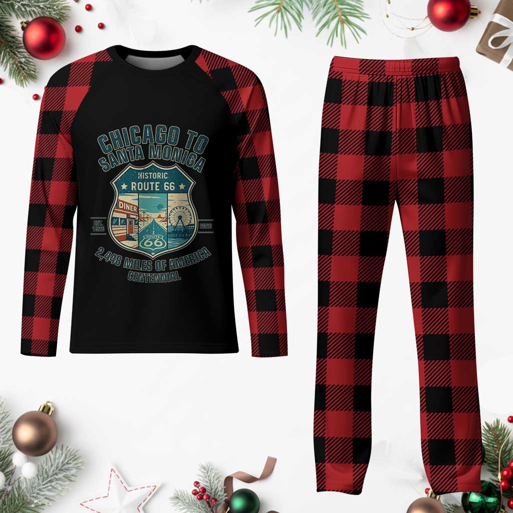 Route Highway 66 Chicago Santa Monica Vintage America Road Trip Plaid Pajama Set TS14 Buffalo Plaid Print Your Wear