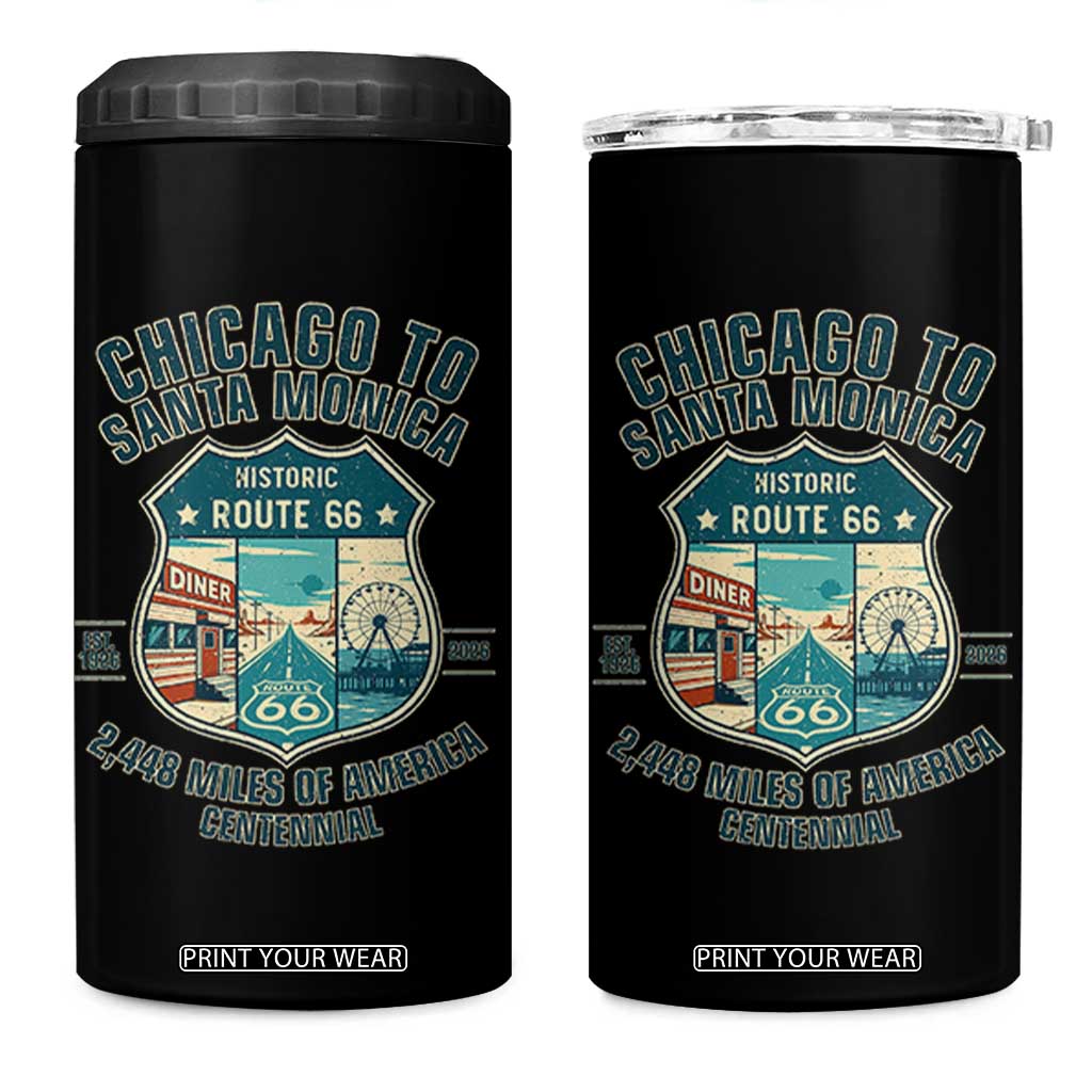 Route Highway 66 Chicago Santa Monica Vintage America Road Trip 4 in 1 Can Cooler Tumbler TS14 One Size: 16 oz Black Print Your Wear