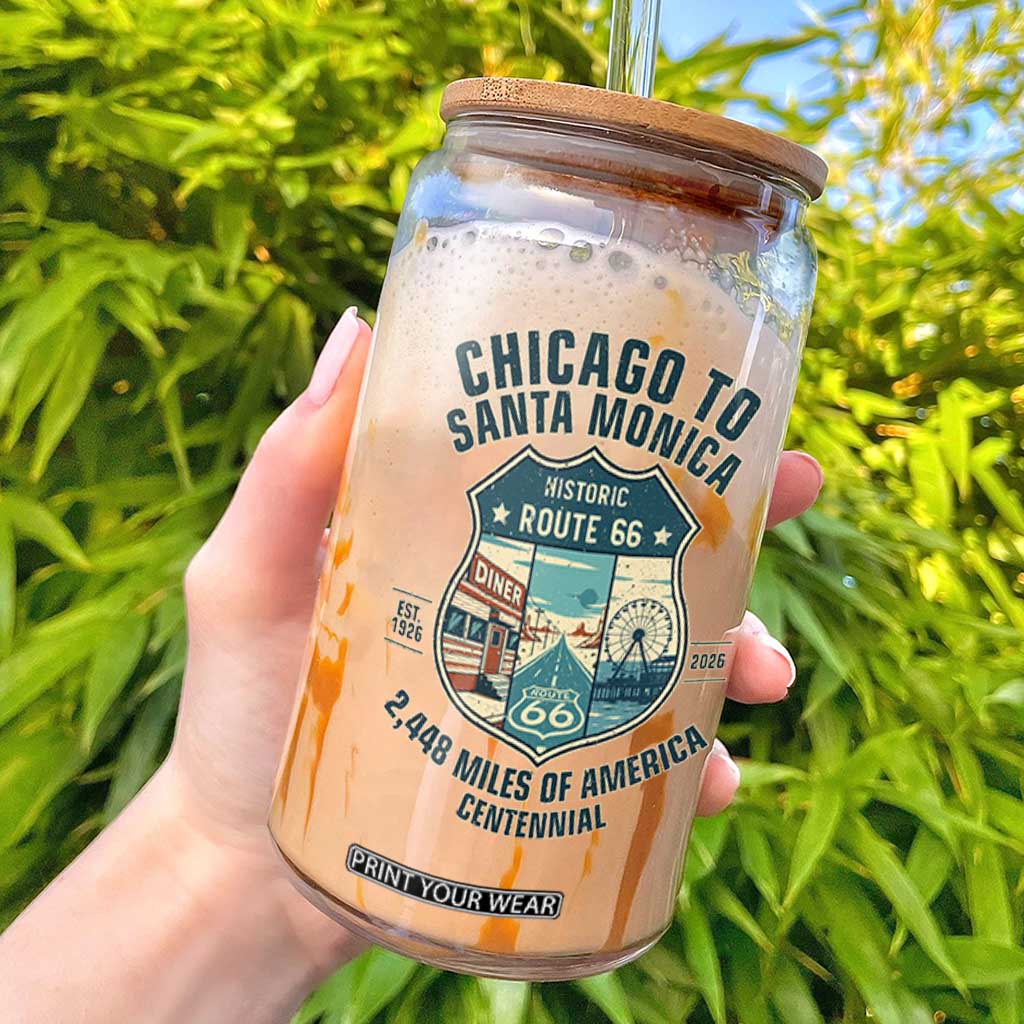 Route Highway 66 Chicago Santa Monica Vintage America Road Trip Glass Can