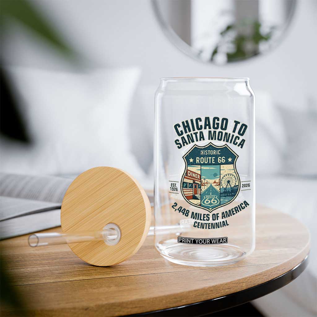 Route Highway 66 Chicago Santa Monica Vintage America Road Trip Glass Can