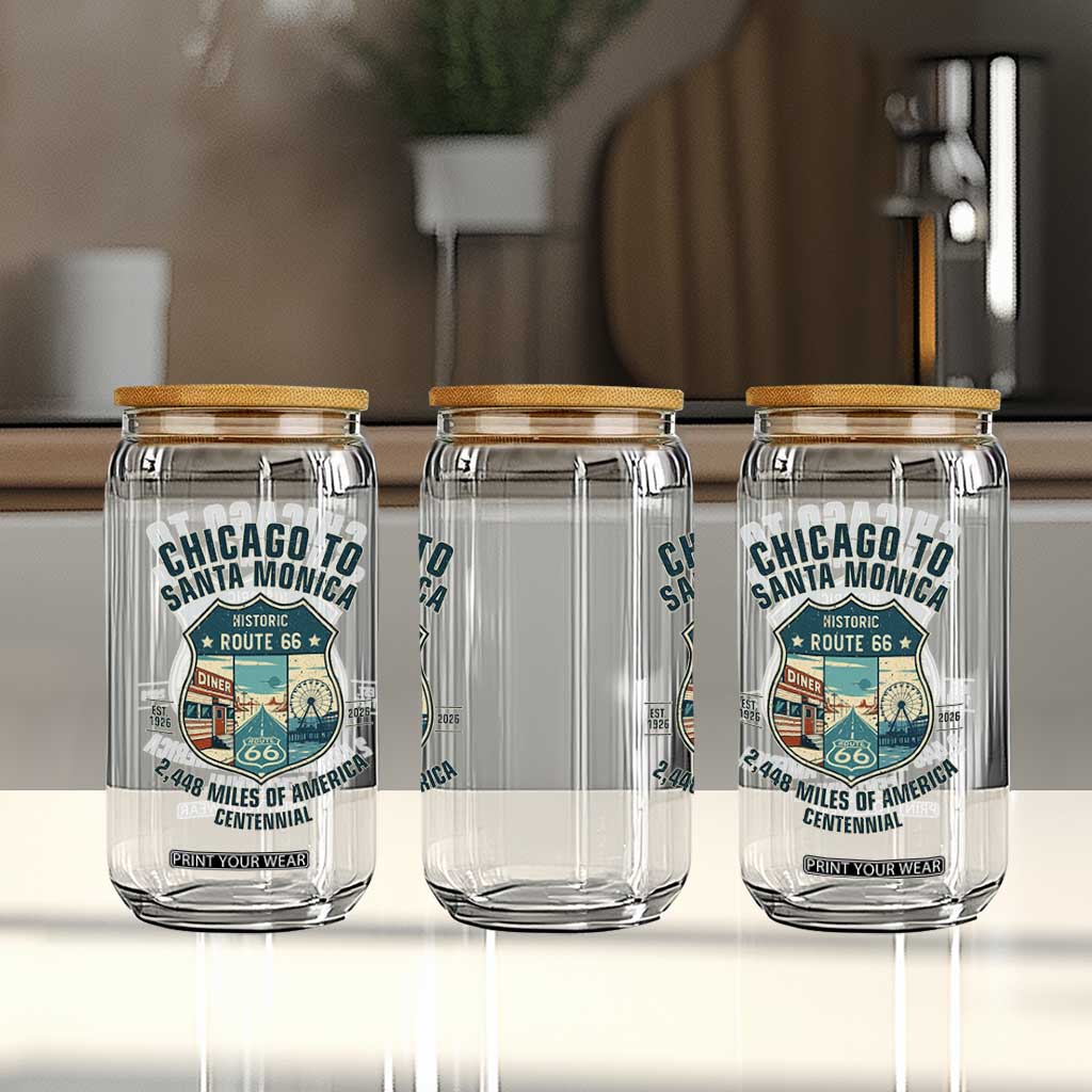 Route Highway 66 Chicago Santa Monica Vintage America Road Trip Glass Can