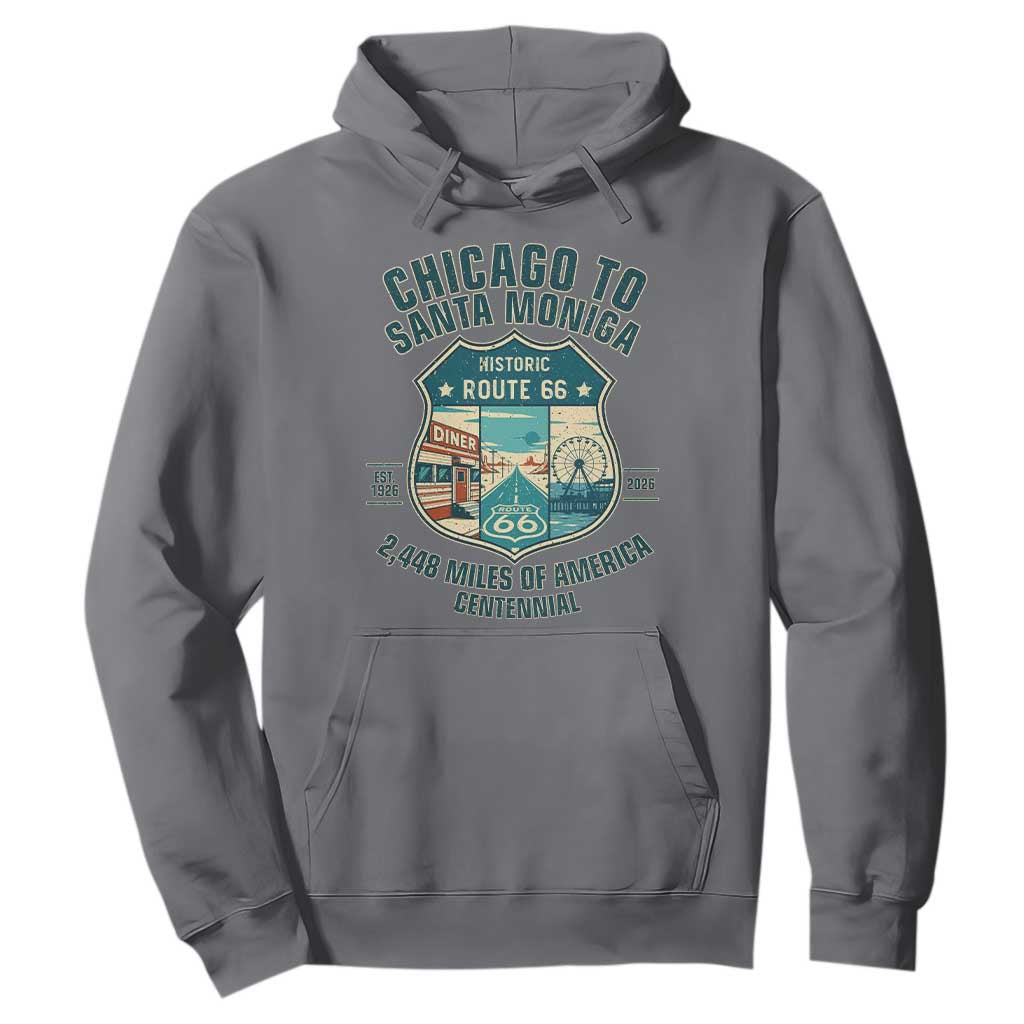 Route Highway 66 Chicago Santa Monica Vintage America Road Trip Hoodie TS14 Charcoal Print Your Wear