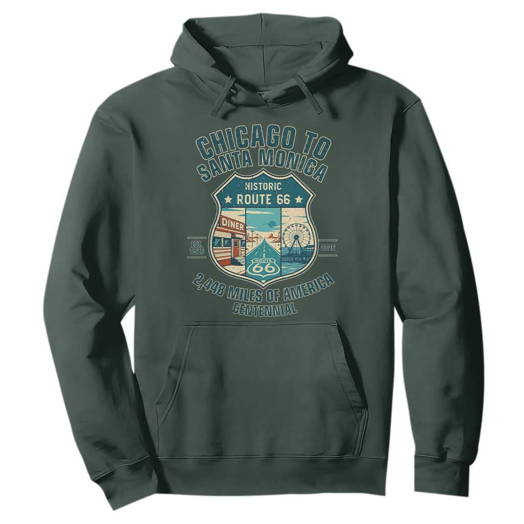 Route Highway 66 Chicago Santa Monica Vintage America Road Trip Hoodie TS14 Dark Forest Green Print Your Wear