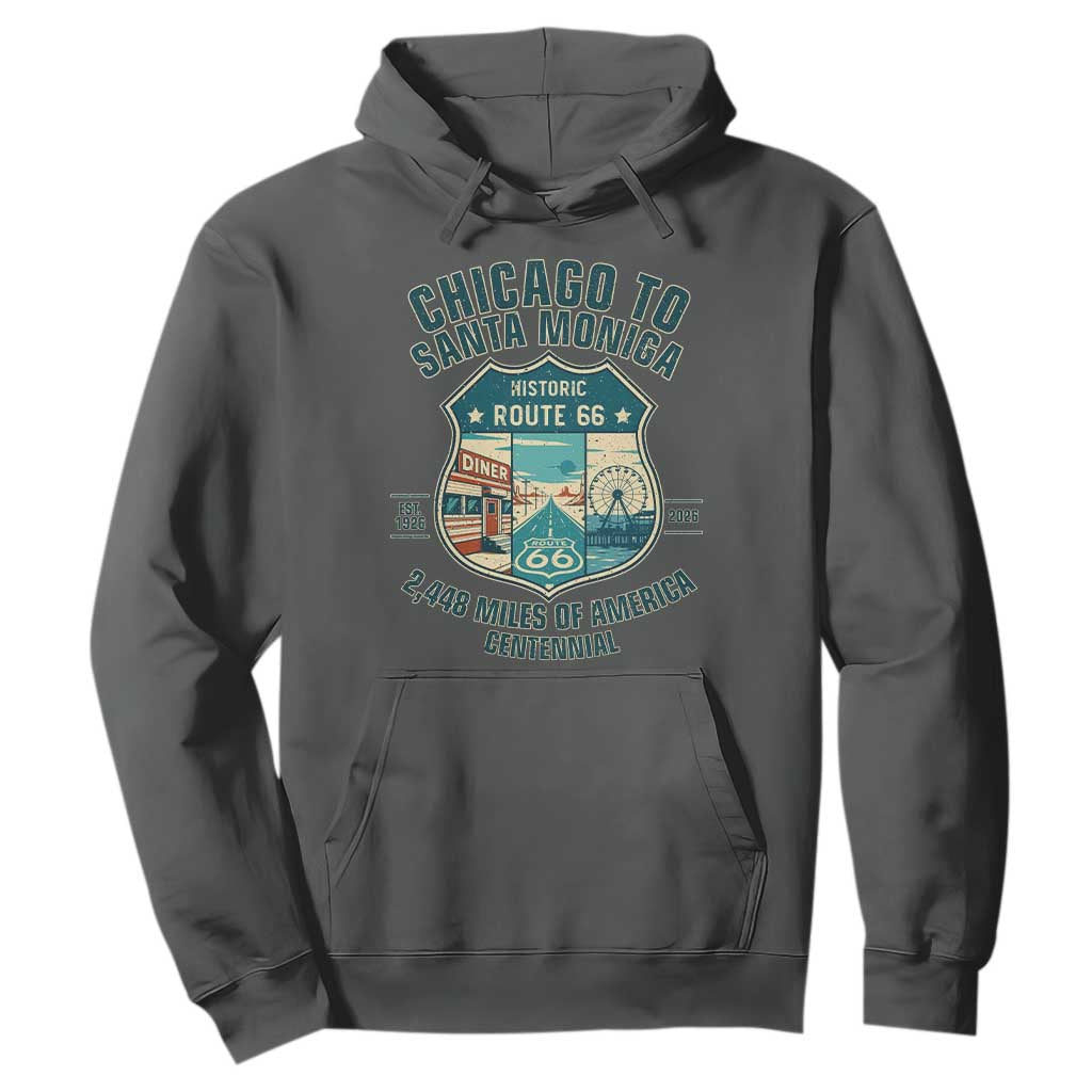 Route Highway 66 Chicago Santa Monica Vintage America Road Trip Hoodie TS14 Dark Heather Print Your Wear
