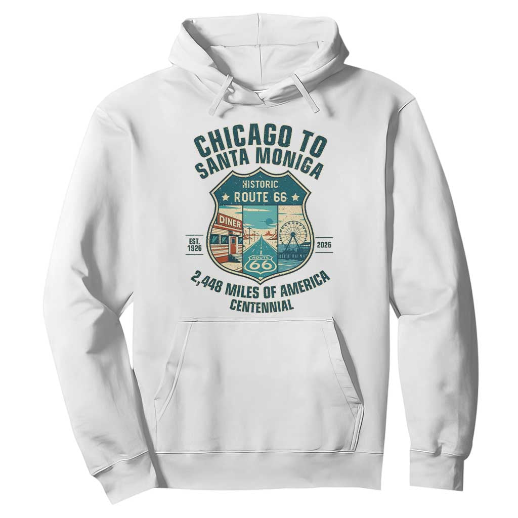 Route Highway 66 Chicago Santa Monica Vintage America Road Trip Hoodie TS14 White Print Your Wear
