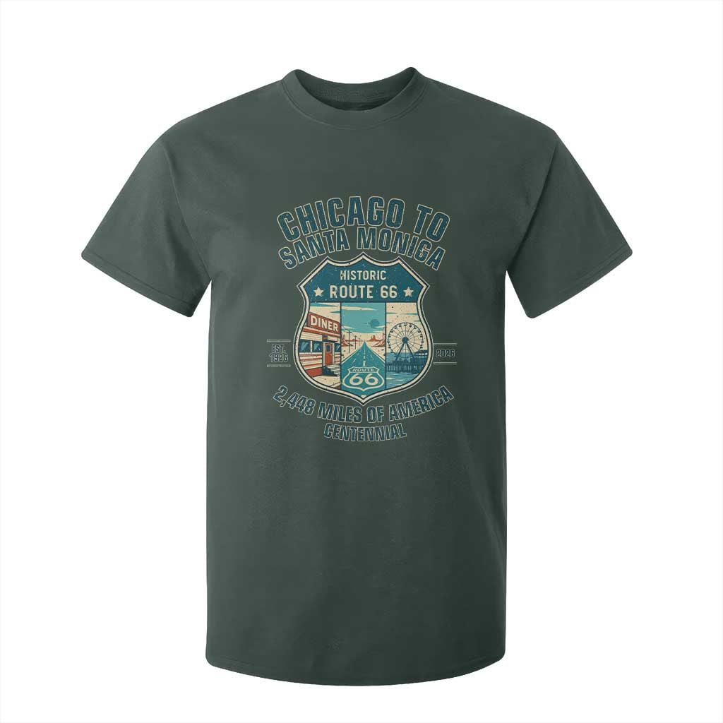 Route Highway 66 Chicago Santa Monica Vintage America Road Trip T Shirt For Kid TS14 Dark Forest Green Print Your Wear
