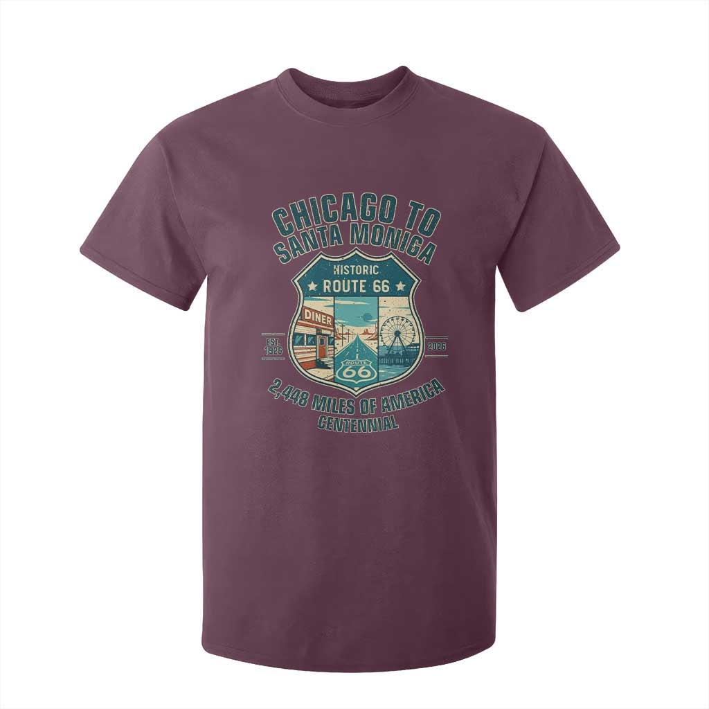 Route Highway 66 Chicago Santa Monica Vintage America Road Trip T Shirt For Kid TS14 Maroon Print Your Wear