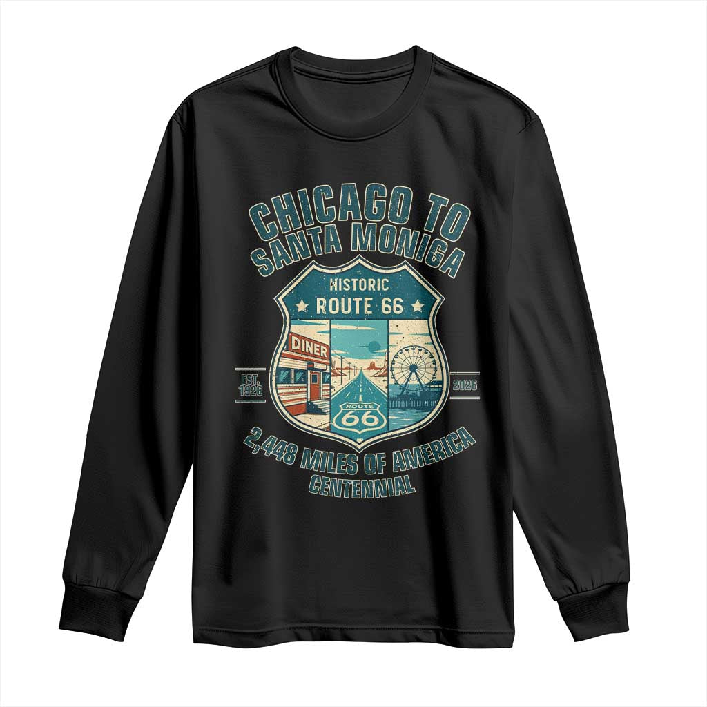 Route Highway 66 Chicago Santa Monica Vintage America Road Trip Long Sleeve Shirt TS14 Black Print Your Wear