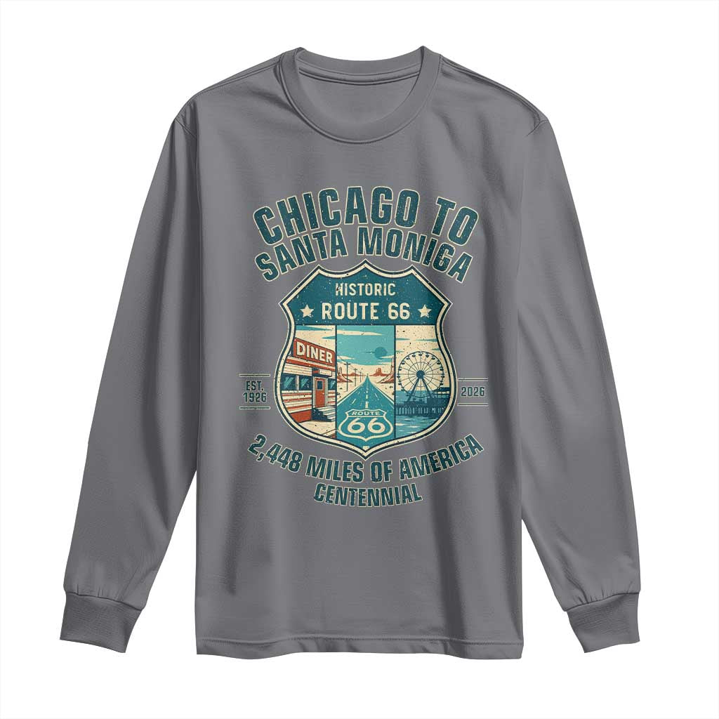 Route Highway 66 Chicago Santa Monica Vintage America Road Trip Long Sleeve Shirt TS14 Charcoal Print Your Wear