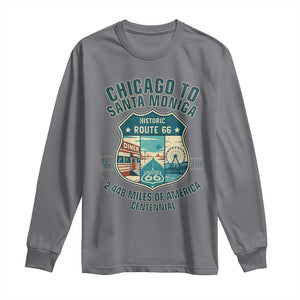Route Highway 66 Chicago Santa Monica Vintage America Road Trip Long Sleeve Shirt TS14 Charcoal Print Your Wear