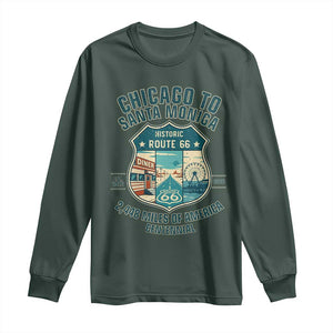 Route Highway 66 Chicago Santa Monica Vintage America Road Trip Long Sleeve Shirt TS14 Dark Forest Green Print Your Wear