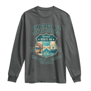 Route Highway 66 Chicago Santa Monica Vintage America Road Trip Long Sleeve Shirt TS14 Dark Heather Print Your Wear