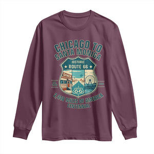 Route Highway 66 Chicago Santa Monica Vintage America Road Trip Long Sleeve Shirt TS14 Maroon Print Your Wear