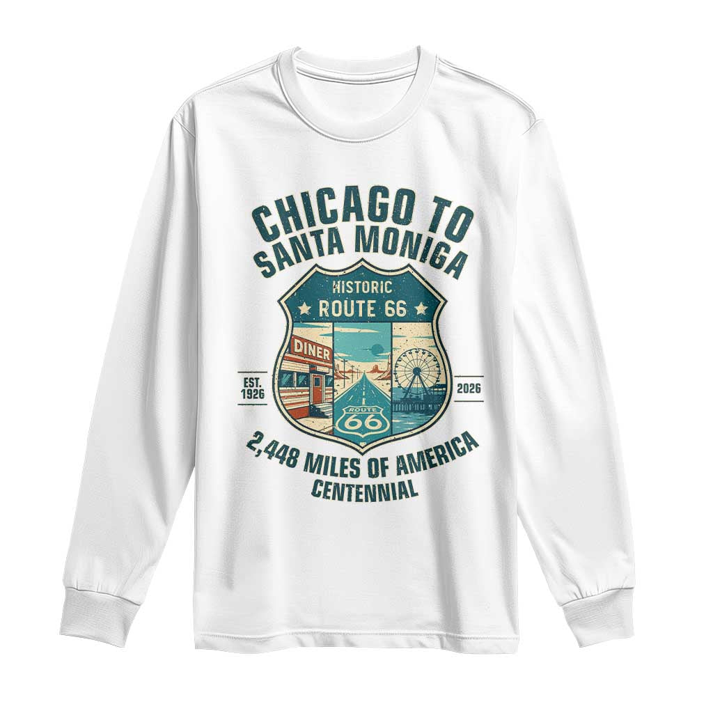 Route Highway 66 Chicago Santa Monica Vintage America Road Trip Long Sleeve Shirt TS14 White Print Your Wear