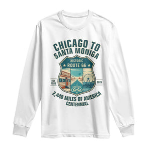 Route Highway 66 Chicago Santa Monica Vintage America Road Trip Long Sleeve Shirt TS14 White Print Your Wear