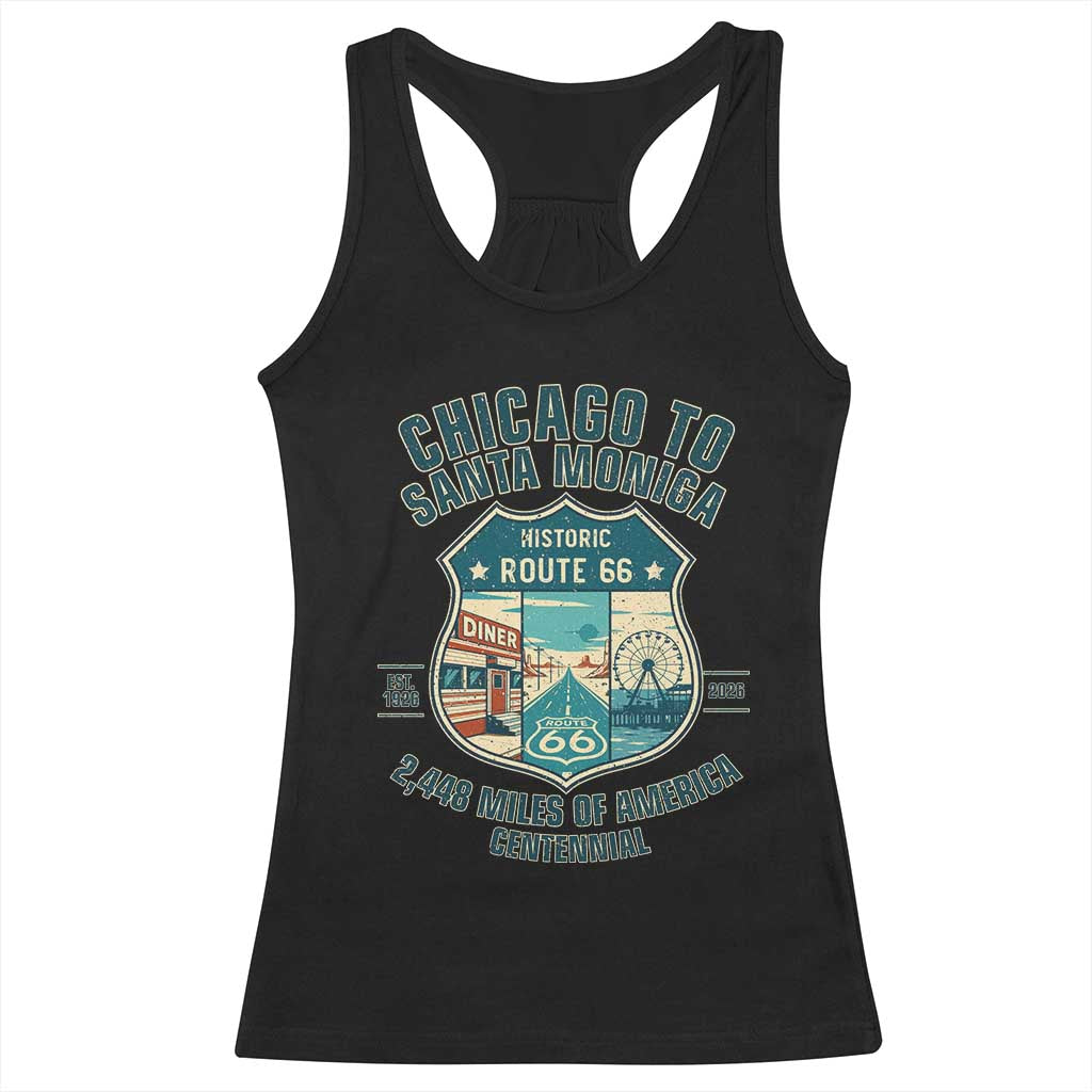 Route Highway 66 Chicago Santa Monica Vintage America Road Trip Racerback Tank Top TS14 Black Print Your Wear