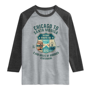 Route Highway 66 Chicago Santa Monica Vintage America Road Trip Raglan Shirt TS14 Heather Gray Heather Charcoal Print Your Wear