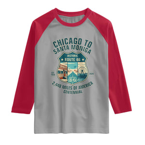Route Highway 66 Chicago Santa Monica Vintage America Road Trip Raglan Shirt TS14 Sport Gray Red Print Your Wear