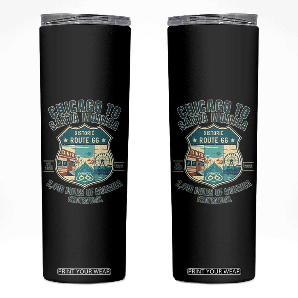 Route Highway 66 Chicago Santa Monica Vintage America Road Trip Skinny Tumbler TS14 Black Print Your Wear