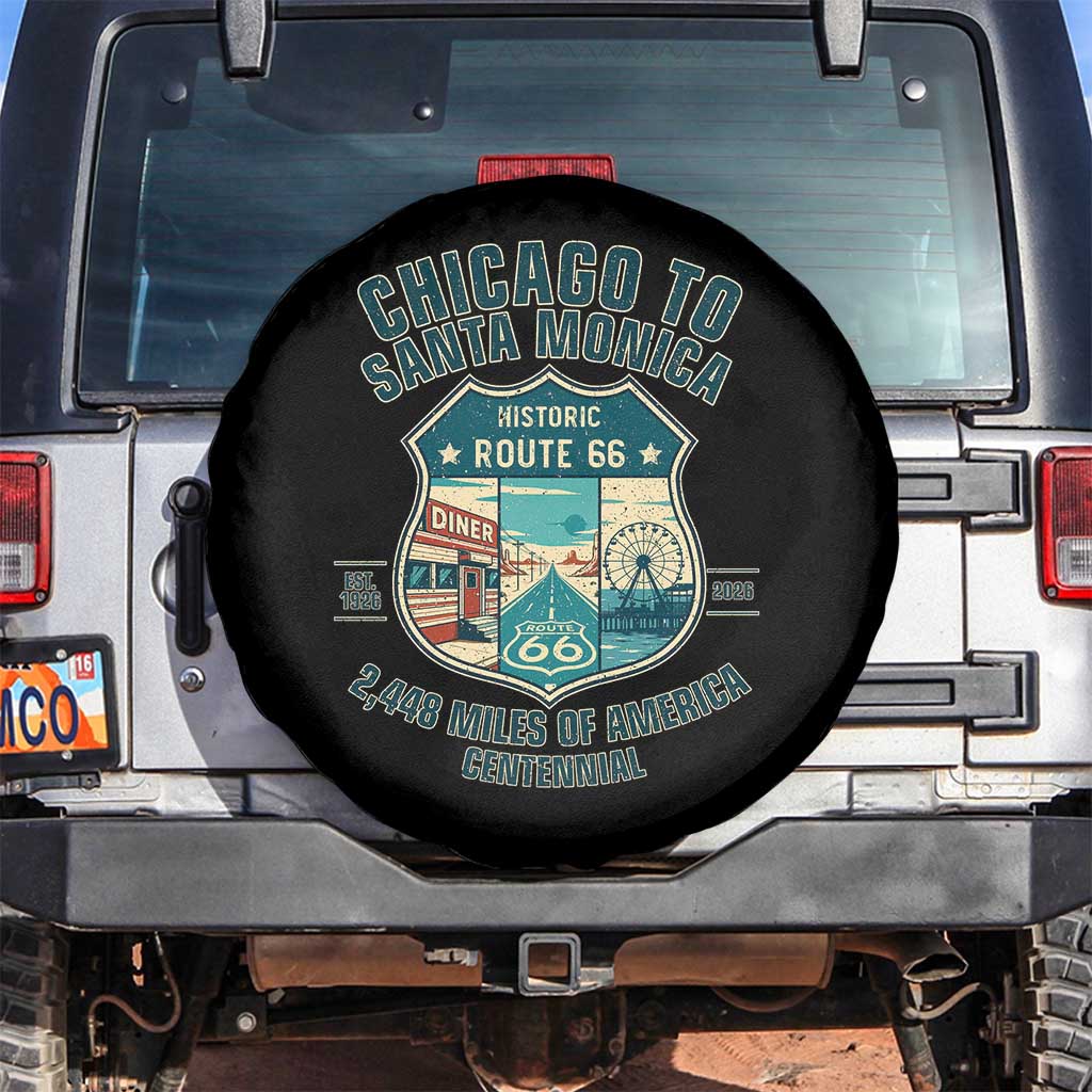 Route Highway 66 Chicago Santa Monica Vintage America Road Trip Spare Tire Cover TS14 No hole Black Print Your Wear