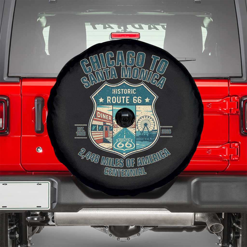 Route Highway 66 Chicago Santa Monica Vintage America Road Trip Spare Tire Cover TS14 Black Print Your Wear