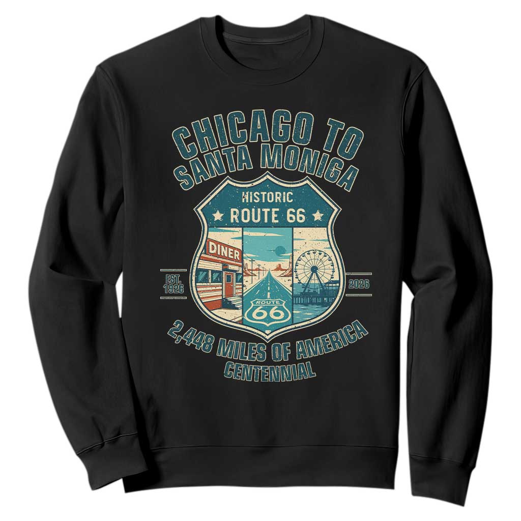 Route Highway 66 Chicago Santa Monica Vintage America Road Trip Sweatshirt TS14 Black Print Your Wear