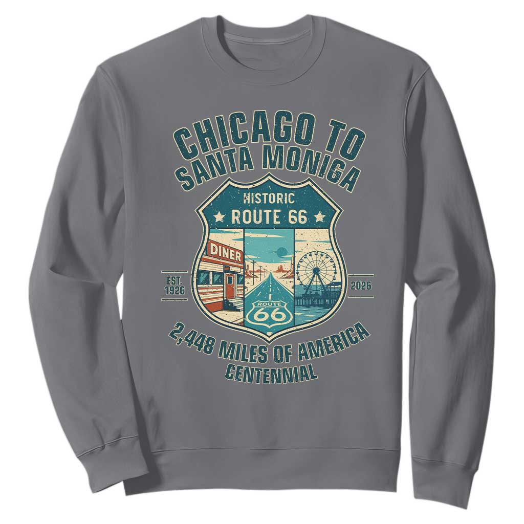 Route Highway 66 Chicago Santa Monica Vintage America Road Trip Sweatshirt TS14 Charcoal Print Your Wear