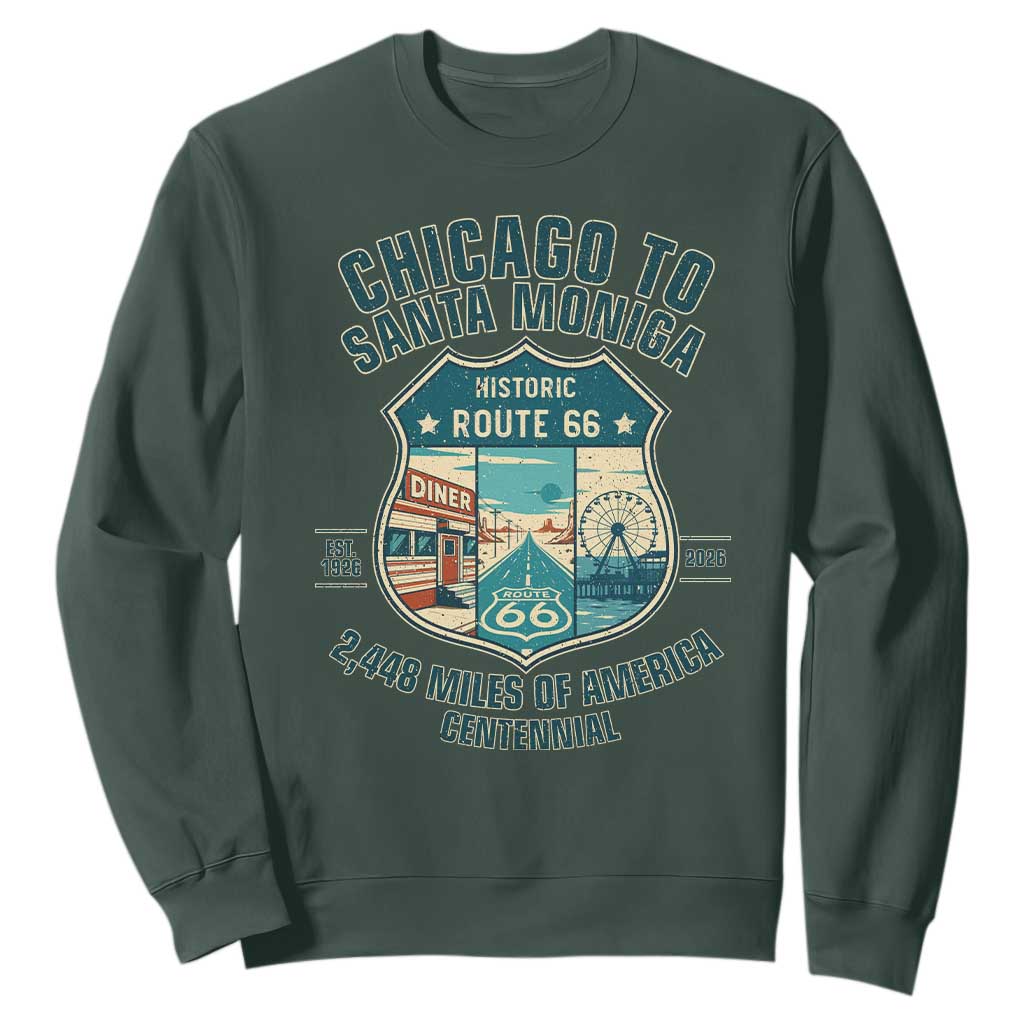 Route Highway 66 Chicago Santa Monica Vintage America Road Trip Sweatshirt TS14 Dark Forest Green Print Your Wear