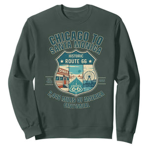 Route Highway 66 Chicago Santa Monica Vintage America Road Trip Sweatshirt TS14 Dark Forest Green Print Your Wear