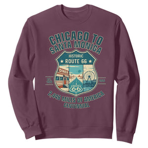 Route Highway 66 Chicago Santa Monica Vintage America Road Trip Sweatshirt TS14 Maroon Print Your Wear
