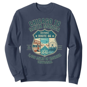 Route Highway 66 Chicago Santa Monica Vintage America Road Trip Sweatshirt TS14 Navy Print Your Wear