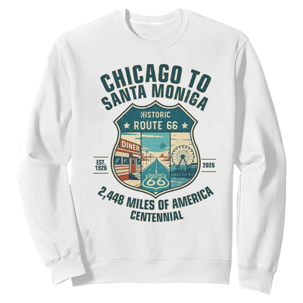 Route Highway 66 Chicago Santa Monica Vintage America Road Trip Sweatshirt TS14 White Print Your Wear