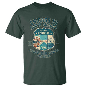 Route Highway 66 Chicago Santa Monica Vintage America Road Trip T Shirt TS14 Dark Forest Green Print Your Wear