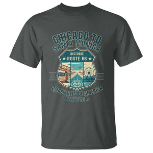Route Highway 66 Chicago Santa Monica Vintage America Road Trip T Shirt TS14 Dark Heather Print Your Wear