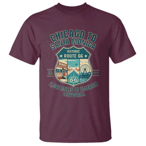 Route Highway 66 Chicago Santa Monica Vintage America Road Trip T Shirt TS14 Maroon Print Your Wear