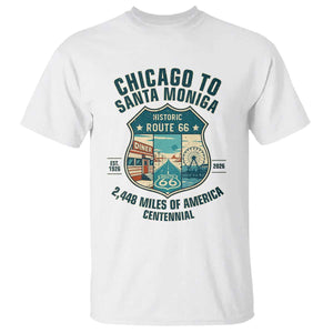 Route Highway 66 Chicago Santa Monica Vintage America Road Trip T Shirt TS14 White Print Your Wear
