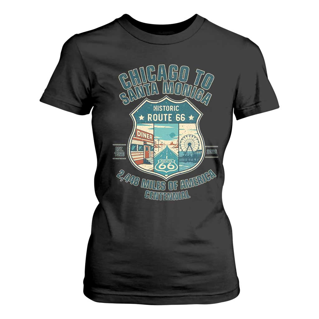 Route Highway 66 Chicago Santa Monica Vintage America Road Trip T Shirt For Women TS14 Black Print Your Wear