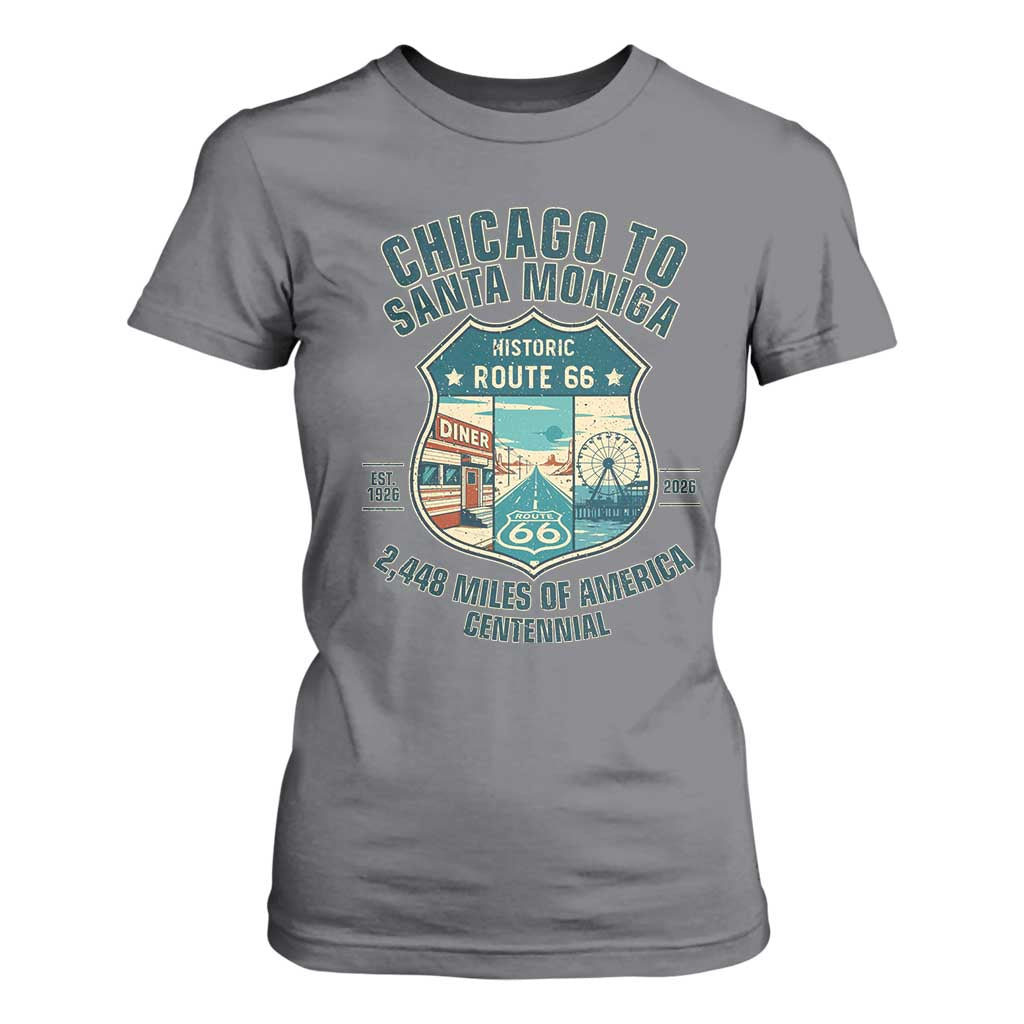 Route Highway 66 Chicago Santa Monica Vintage America Road Trip T Shirt For Women TS14 Charcoal Print Your Wear