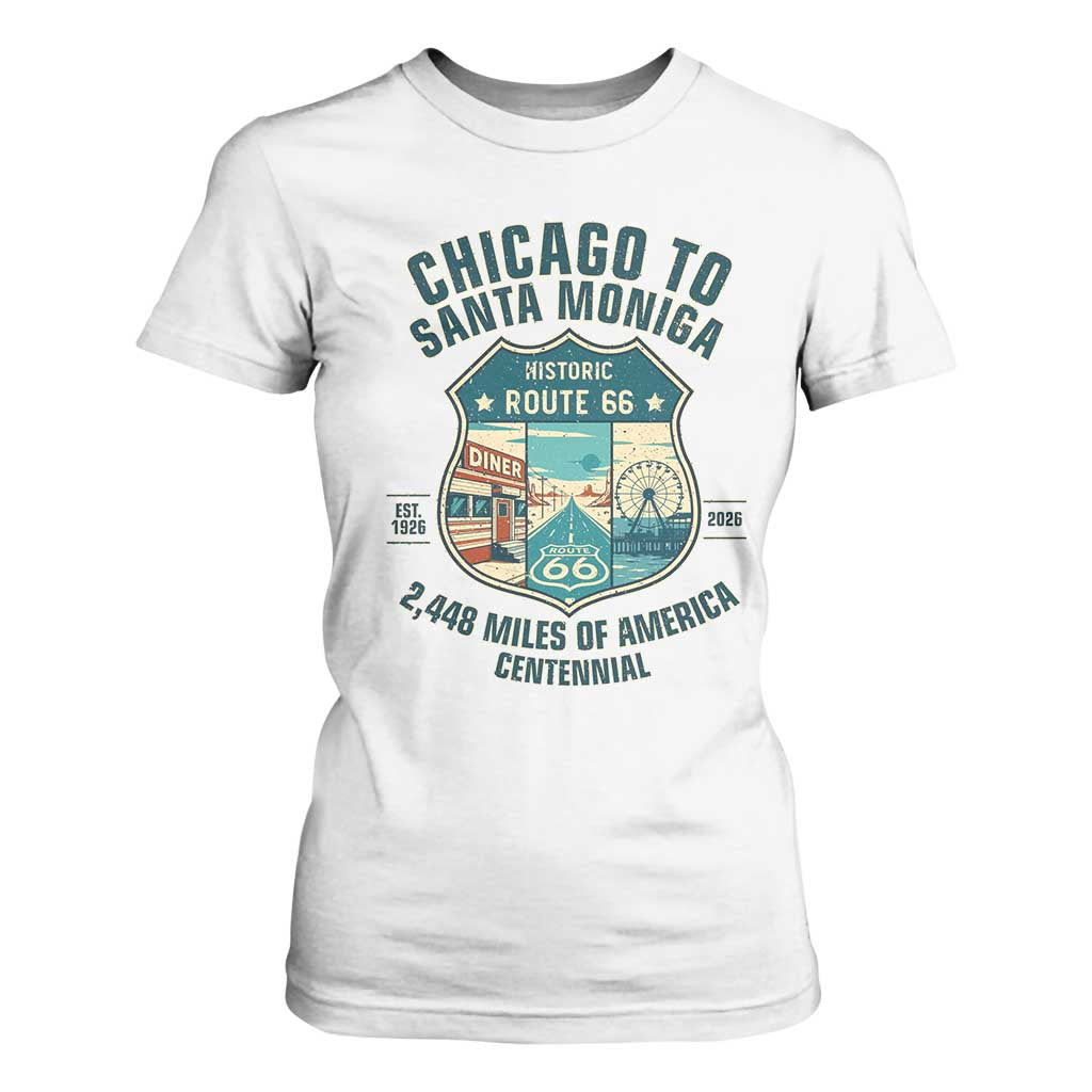 Route Highway 66 Chicago Santa Monica Vintage America Road Trip T Shirt For Women TS14 White Print Your Wear