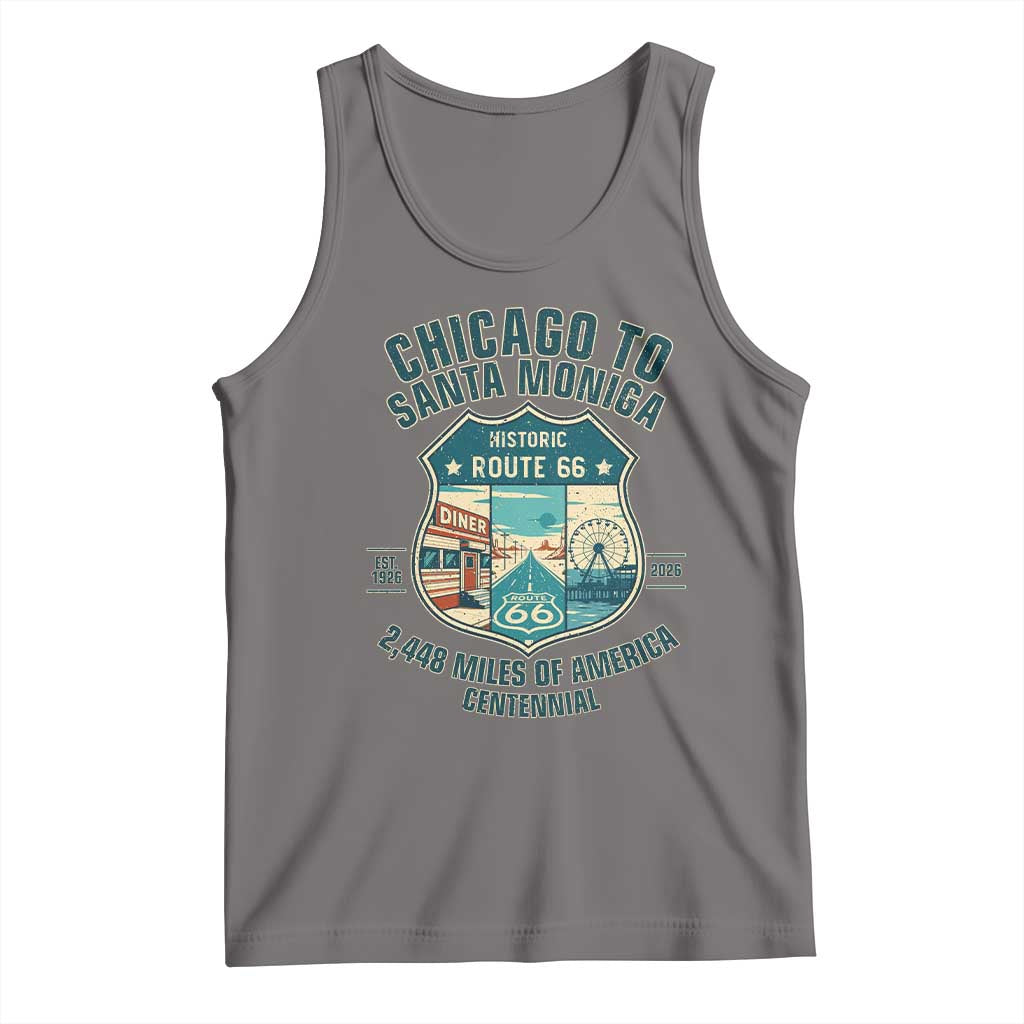 Route Highway 66 Chicago Santa Monica Vintage America Road Trip Tank Top TS14 Deep Heather Print Your Wear