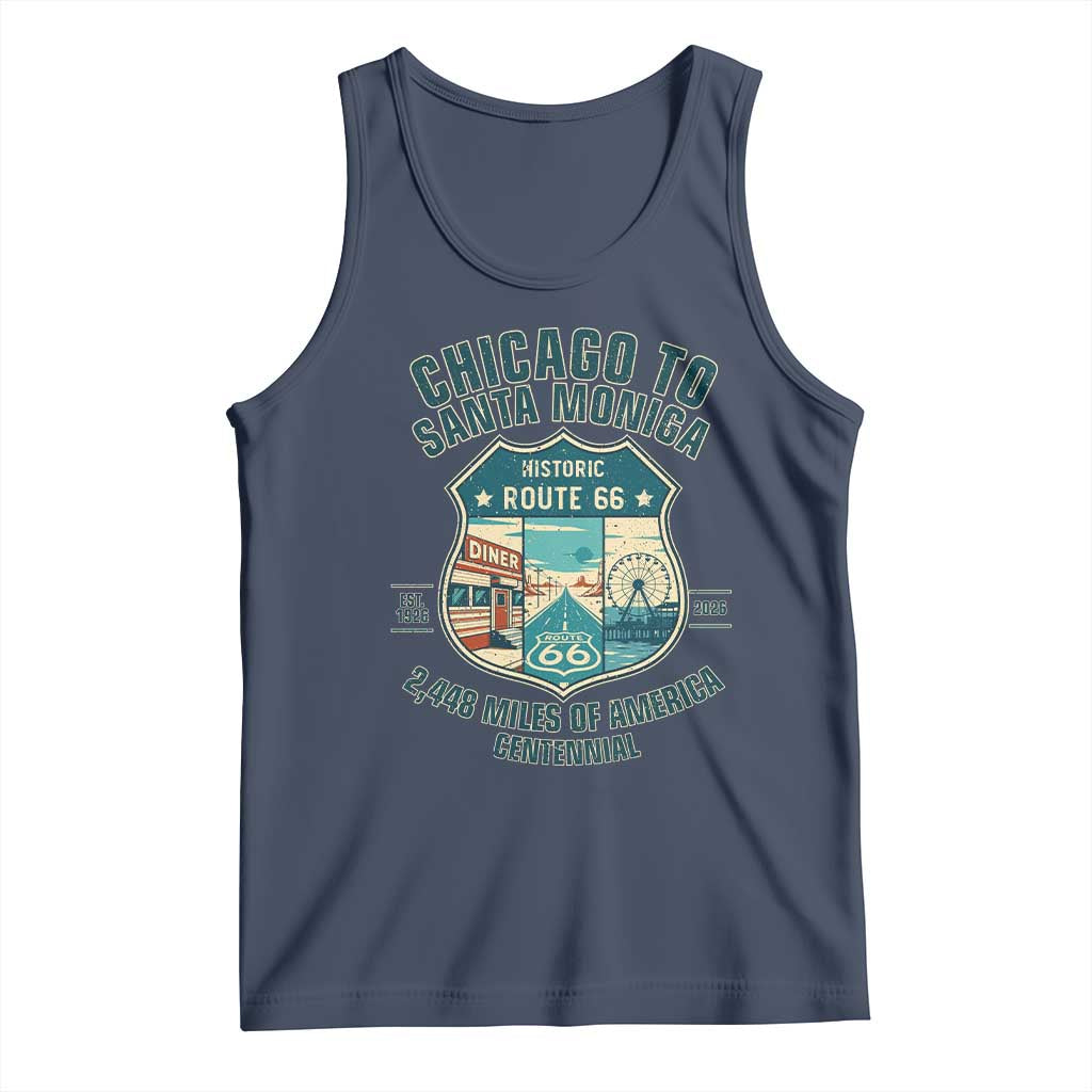 Route Highway 66 Chicago Santa Monica Vintage America Road Trip Tank Top TS14 Navy Print Your Wear