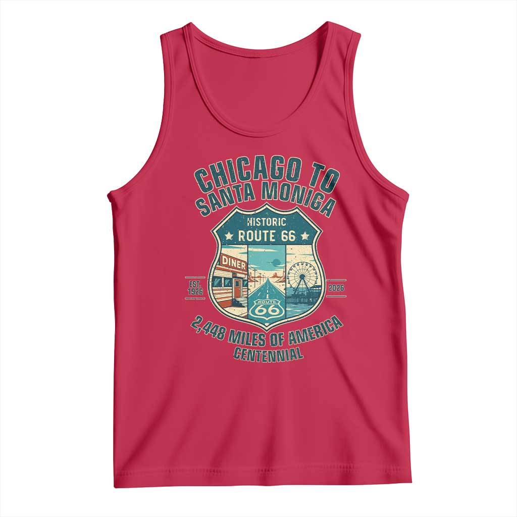 Route Highway 66 Chicago Santa Monica Vintage America Road Trip Tank Top TS14 Red Print Your Wear