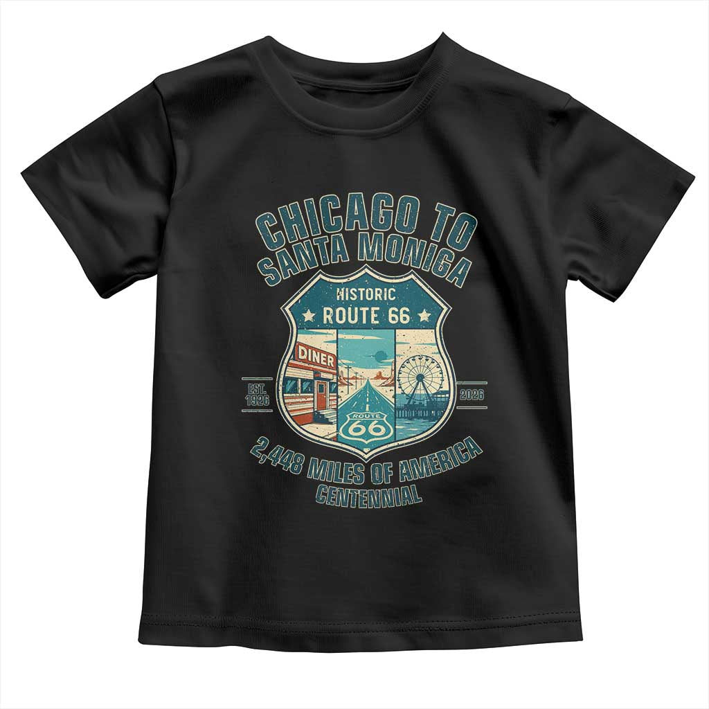 Route Highway 66 Chicago Santa Monica Vintage America Road Trip Toddler T Shirt TS14 Black Print Your Wear
