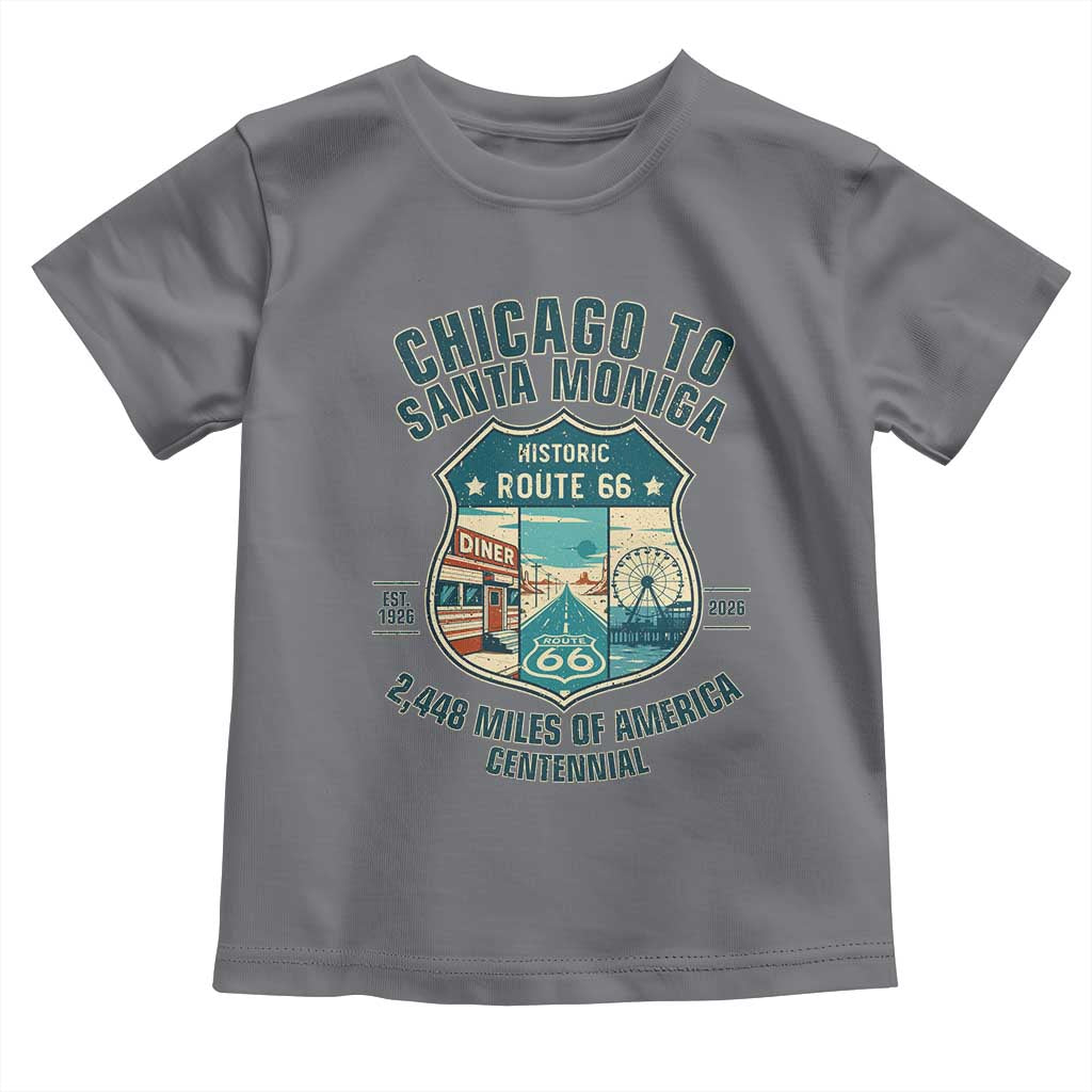 Route Highway 66 Chicago Santa Monica Vintage America Road Trip Toddler T Shirt TS14 Charcoal Print Your Wear
