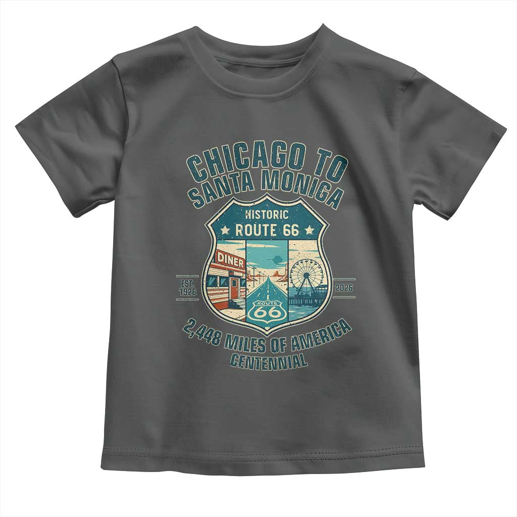 Route Highway 66 Chicago Santa Monica Vintage America Road Trip Toddler T Shirt TS14 Dark Heather Print Your Wear