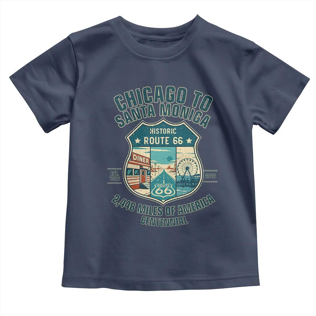 Route Highway 66 Chicago Santa Monica Vintage America Road Trip Toddler T Shirt TS14 Navy Print Your Wear